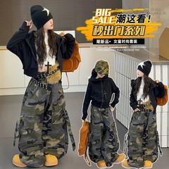 女童潮酷穿搭套装2025新款中大童卫衣外套迷彩裤街舞辣妹装两件套
