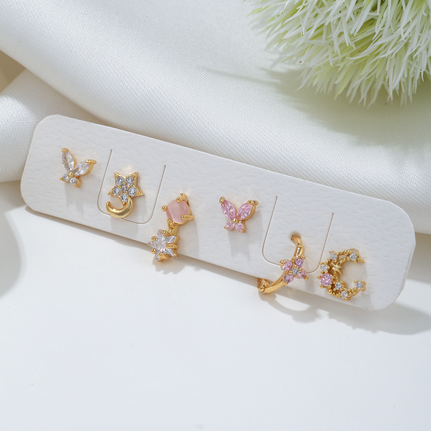 Copper Material Fashion Star Moon Butterfly Copper Inlay Zircon Earrings 1 Set