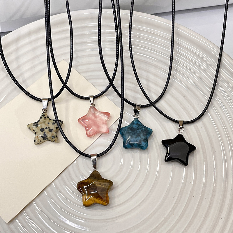 15g Weight Natural Stone Pendant Material Pendant Necklace Classification Leather Rope Chain Material 1 Piece Quantity Holiday, Daily Occasion natural stone, Leather rope Material Star Pattern Women's Gender Simple Style Style Simple Style Star Natural Stone Leather Rope Wholesale Pendant Necklace 4