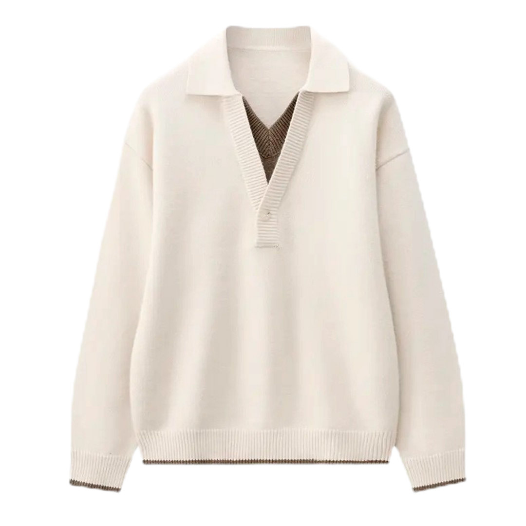 Explosiones transfronterizas de tamaño europeo de tamaño grande falso dos piezas polo con solapa de cuello en V camiseta de punto suéter hombre viejo fábrica de viento al por mayor