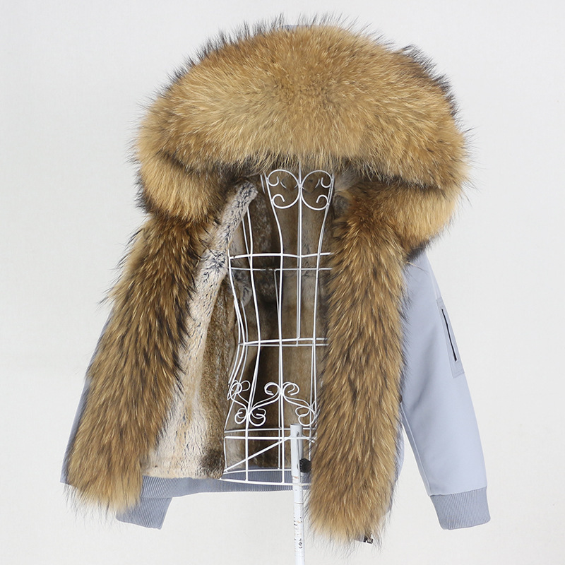 Îmbrăcăminte pentru femei, stil nou, parka cu căptușeală din blană de iepure îngroșată, detașabilă, guler din blană de vulpe reală, jachetă de blană pentru femei_voghion.com