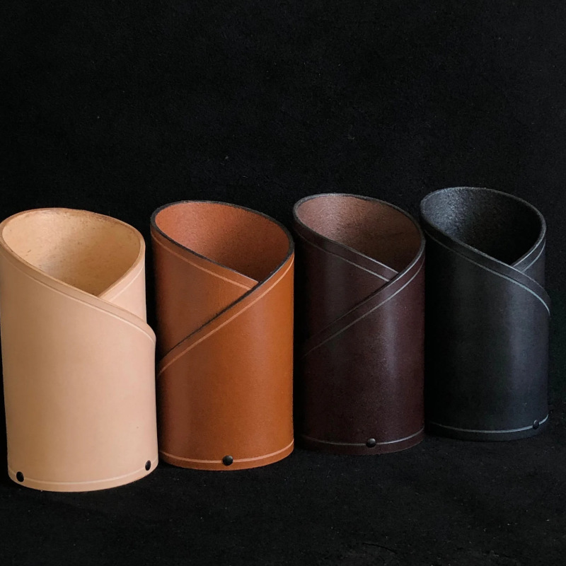 Korean Style Pure Color Large-Capacity Pen Holder Simple Student Stationery Storage Pu Leather Pen Holder Multi-Functional Scissors Storage