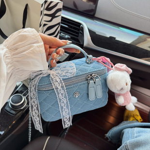 Xiaozhong Lingge Embroidery Line Chain Bag 2025 New Denim Box Bag Light Luxury Textuous Single Shoulder Crossbody Small Square Bag