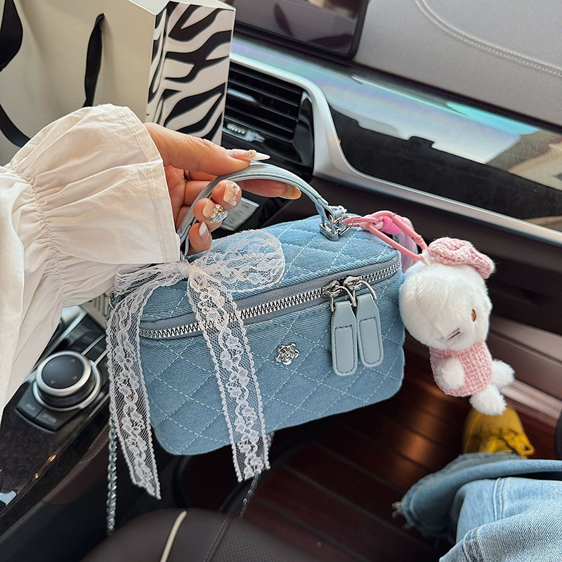 Denim Box Shoulder Bag, chain strap, light-luxury one-shoulder design, small & large