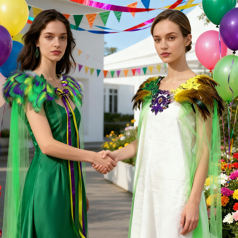 Fashion Feather Shawl with Diamond-Studded Bandage Dress Party Elegant Temperament Gown Amazon Carnival Costume Dress-Up