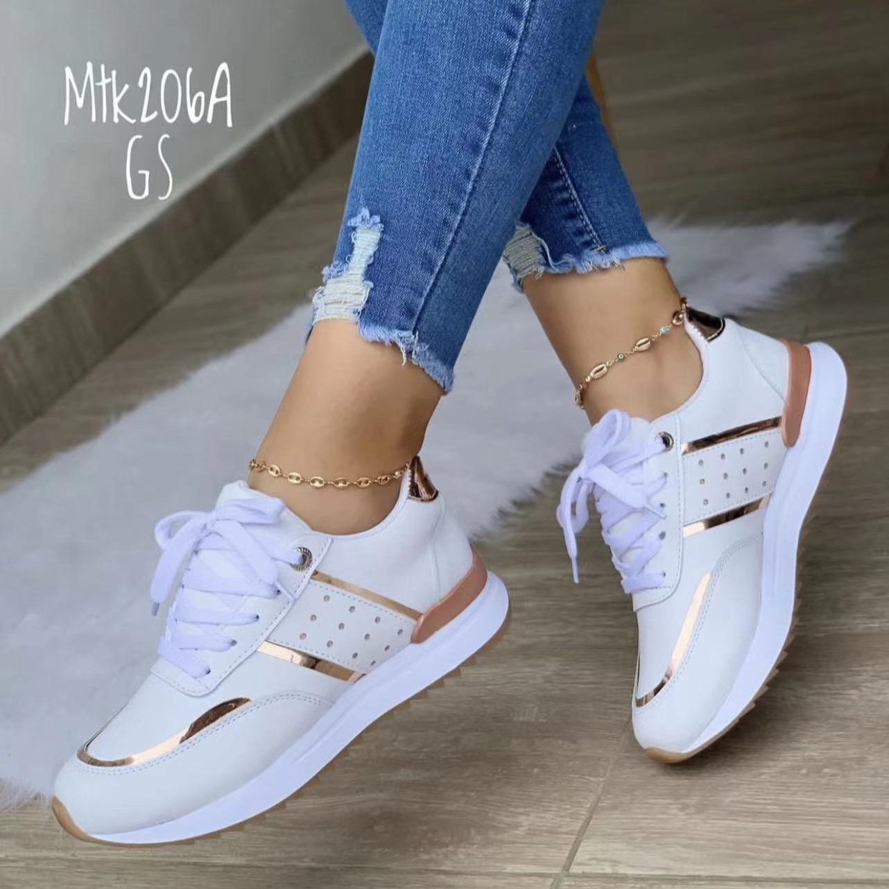 sports two-tone shoes for leisure flat platform with shoelaces