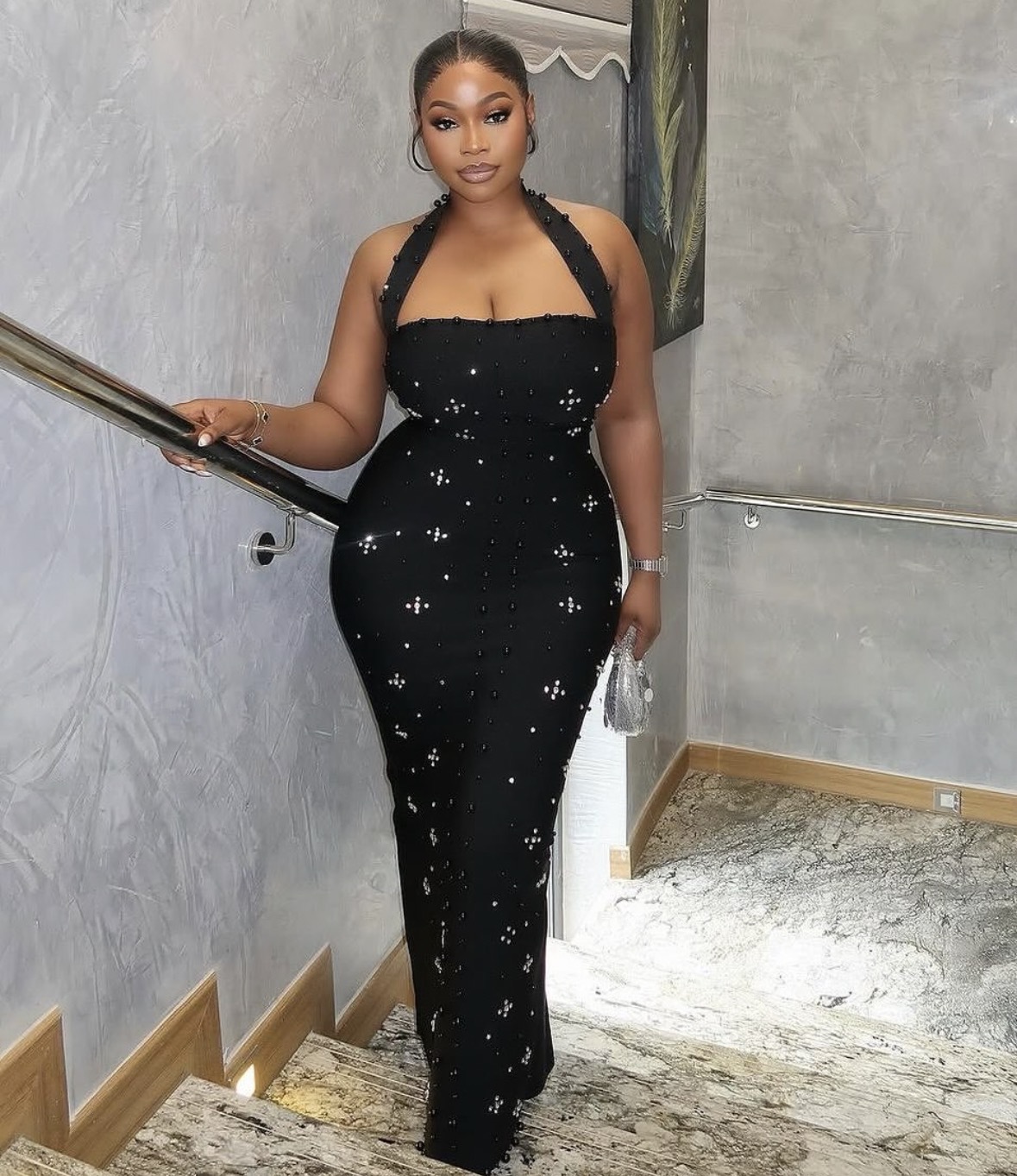 Women's Clothing Women's Halter Neck Bodycon Dress Rhinestone Bubble Bead Slim Fit Fashion For Formal & Casual For Women_ecoleips.com