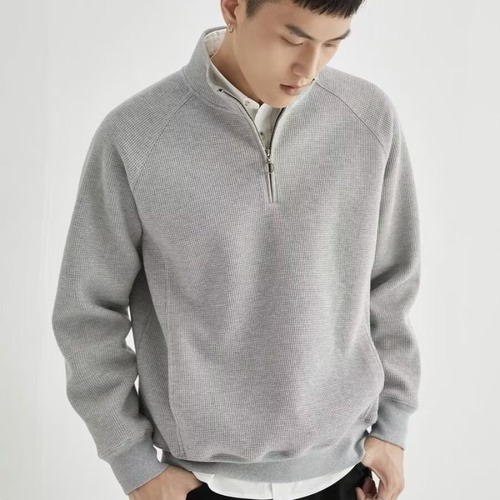 Half-zip hoodie men's spring and autumn Japanese retro heavy cable knit outerwear fashionable woolen sweater