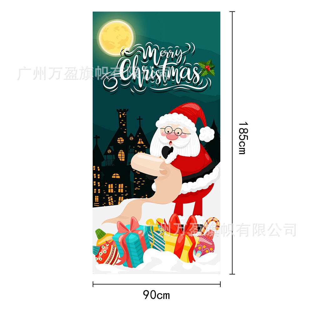 2025 nuevos productos de navidad cortina de bandera Santa Claus para ver la hoja de regalo decoración de tela colgante Bandera de bienvenida de Navidad