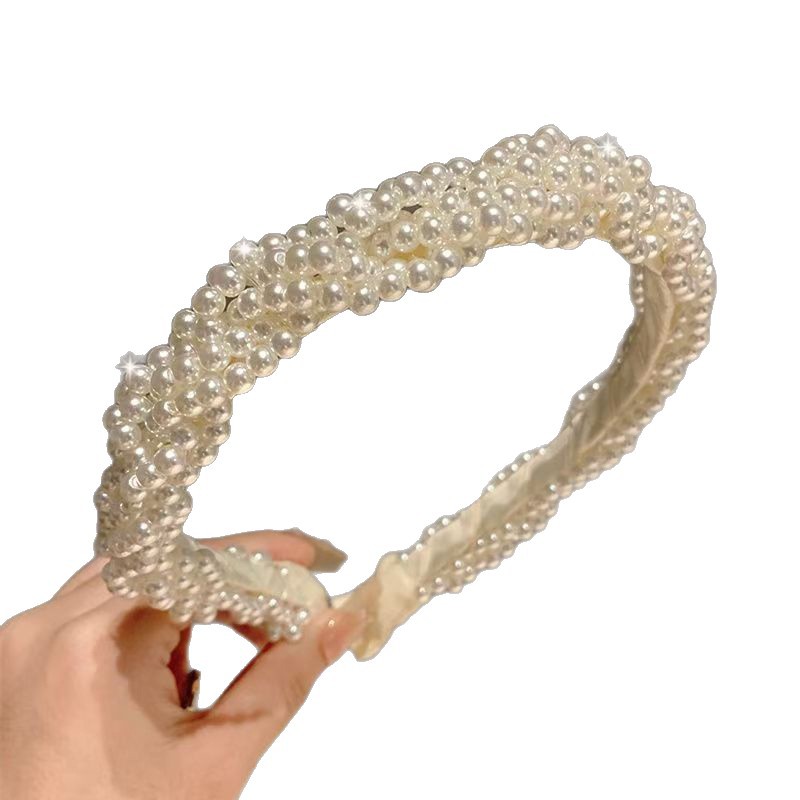 Horquilla de cuentas retro de ala ancha para damas tocado de cuentas francés hecho a mano temperamento moda nueva diadema diadema accesorios para el cabello image 6