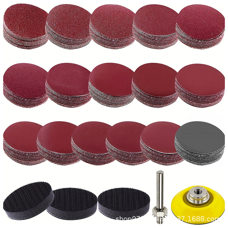 跨境亚马逊2寸植绒圆盘砂气磨植绒砂纸自粘角磨机手电钻红砂背绒