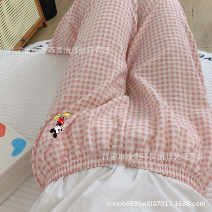 Pantalones de dibujos animados lindos pantalones de pijama elásticos de cintura estudiantil en casa pantalones largos de primavera y otoño de verano para mujeres pantalones casuales