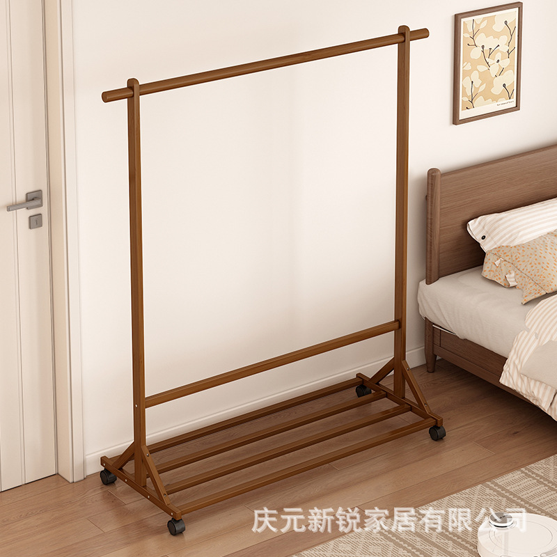 Bamboo Clothes Hanger Floor-Standing Household Clothes Hanger Bedroom Coat Rack Indoor Clothes Hanging Rack Wooden Simple Clothes Drying Rack