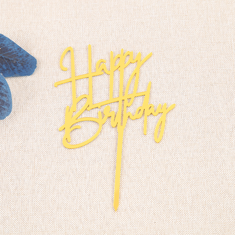 Inserción de tarjeta de pastel de cumpleaños decoración para hornear inserción de bandera creativa acrílico espejo de doble cara inserción de tarjeta fábrica en stock al por mayor