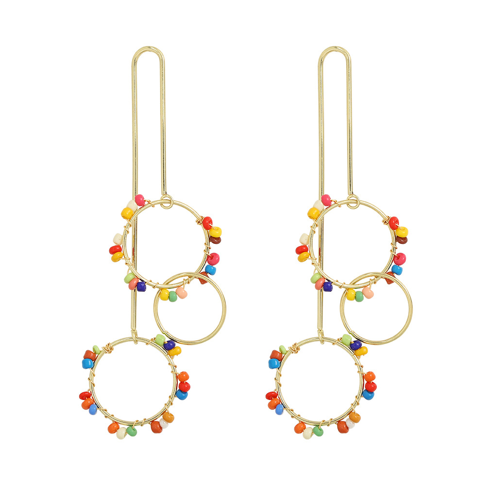 Korean Colorful Bead Multi-circle Hand-wound Rice Bead Earrings display picture 3