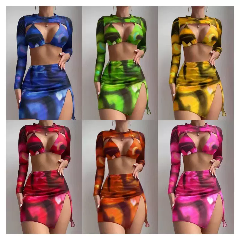 跨境bikin外贸2026比基尼扎染欧美亚马逊四件套分体泳衣女亚马逊