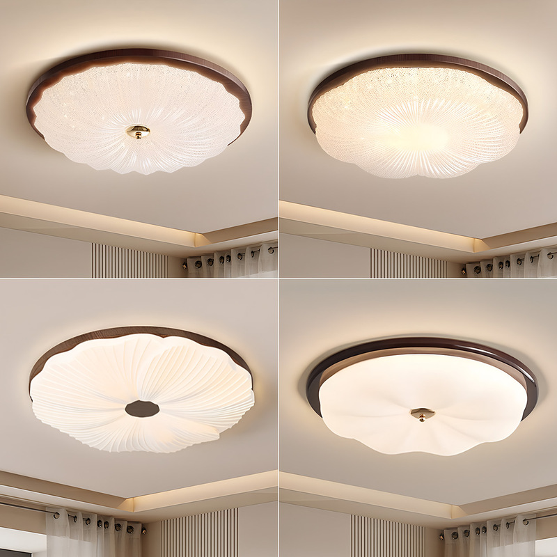 Medieval Style Bedroom Lamp 2026 New Model American Retro Study Room Creative Black Walnut Shell-Shaped Ceiling Light