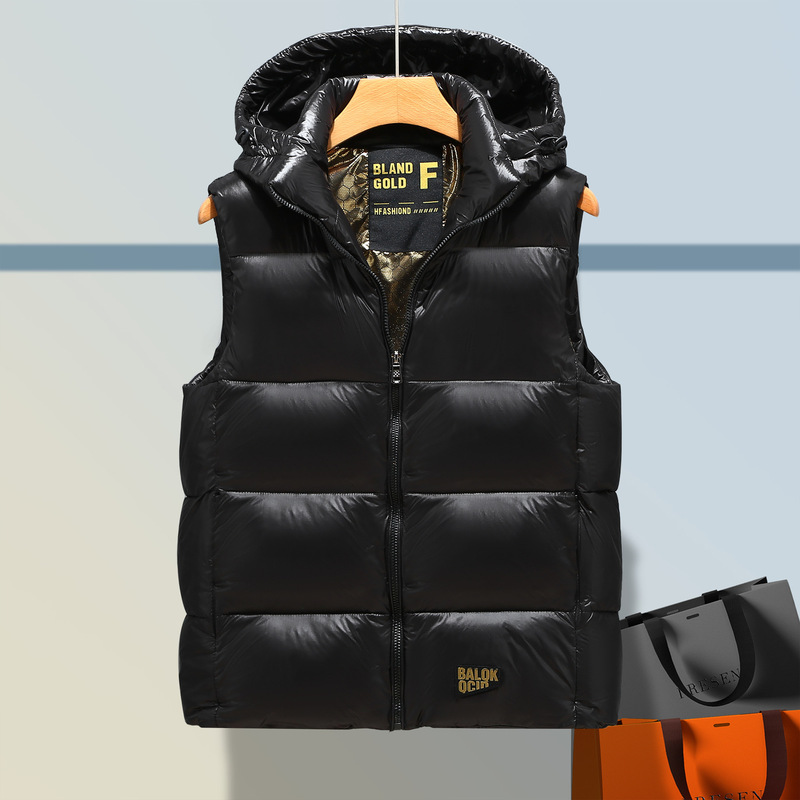 African Hot-Selling Black Gold down Cotton Vest for Men and Couples, Gold Label Outdoor Thickened Warm Vest Trendy Brand Gilet