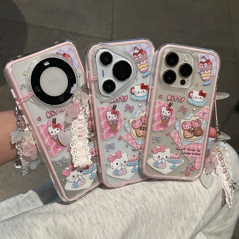 甜品凯蒂猫适用iphone16pormax二合一手机壳14粉挂绳13苹果15plus|undefined
