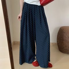 カジュアルルーズ水玉ワイドレッグパンツ 2025 夏薄い新しい韓国スタイル多用途気質ハイウエストワイドレッグパンツズボン