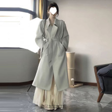 2025春秋中长款过膝英伦风衣外套女双排扣白色翻领休闲小个子大衣