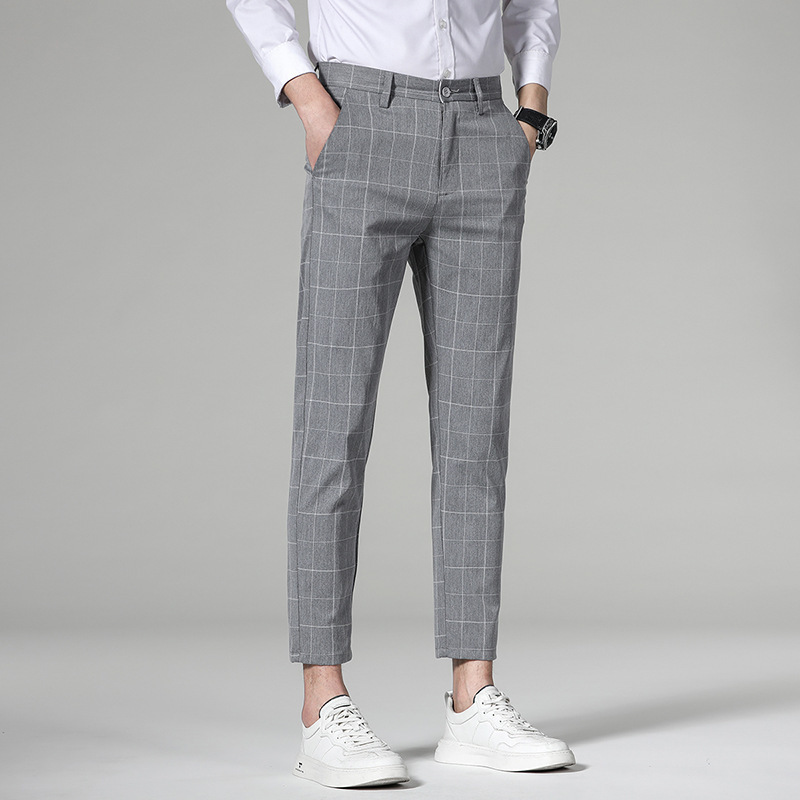 Men's Plaid Nine-Point Casual Pants 2025 Spring and Summer Youth New Loose Elastic Strip 9-Point Pants Wholesale Men's Plaid Nine-Point Casual Pants 2025 Spring and Summer Youth New Loose Elastic Strip 9-Point Pants Wholesale