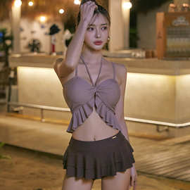 2024新款游泳衣女分体式两件套遮肚显瘦聚拢小胸韩国ins风泡温泉