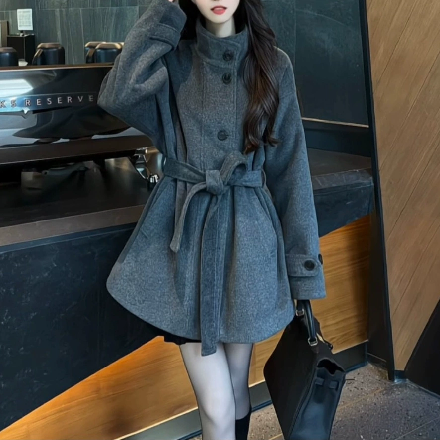 2024 зимний толстый шерстяной твидовой куртка сладкая девушка черное чувство дизайна короткое пальто для женщин другое