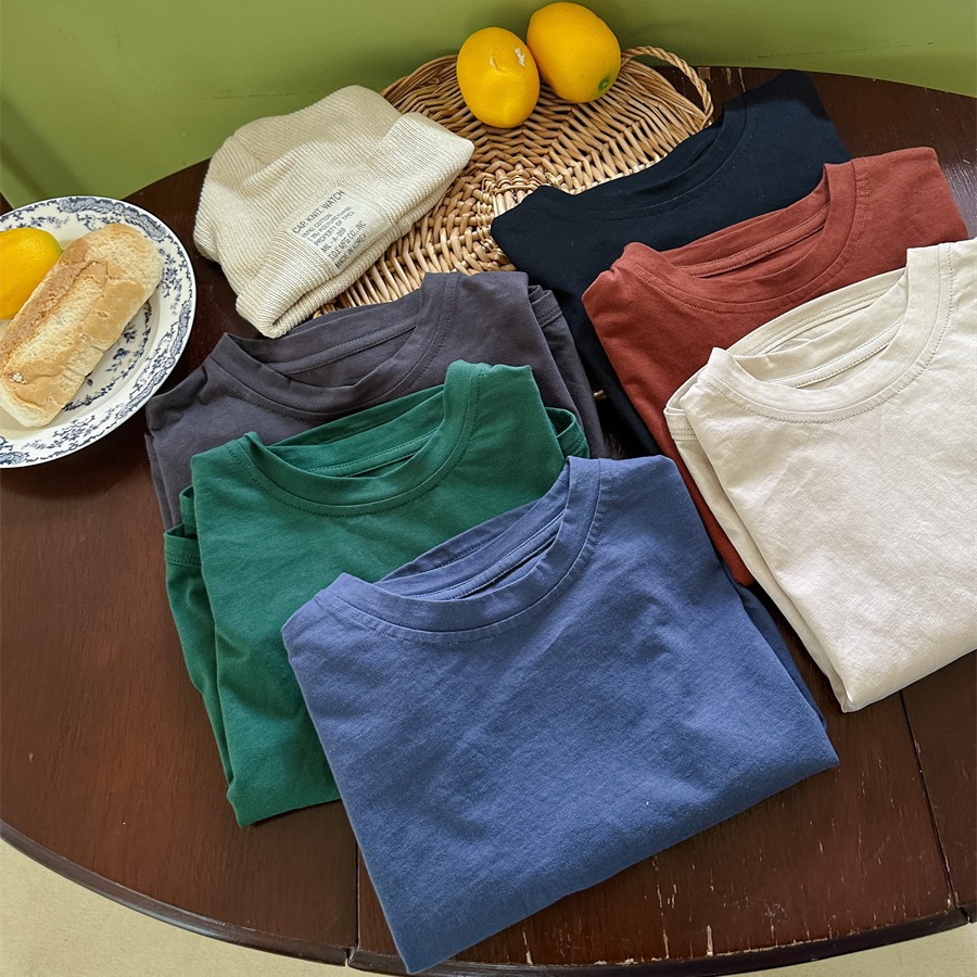 Jiaye Children's Products 2024 Summer Children's Solid Color Cotton Short-Sleeved T-Shirts for Boys and Girls, Versatile Multi-Colored Half-Sleeved Tops