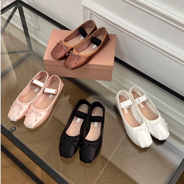 Non-currency miu New French Fairy Silk Satin Ballet Shoes Bow Mary Jane Shoes Flat Shoes