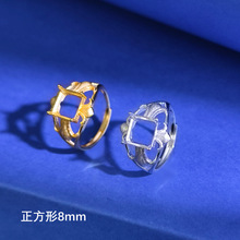 s925纯银戒指正方形8mm空托轻奢戒托diy配件精工拉丝鸢尾花手饰