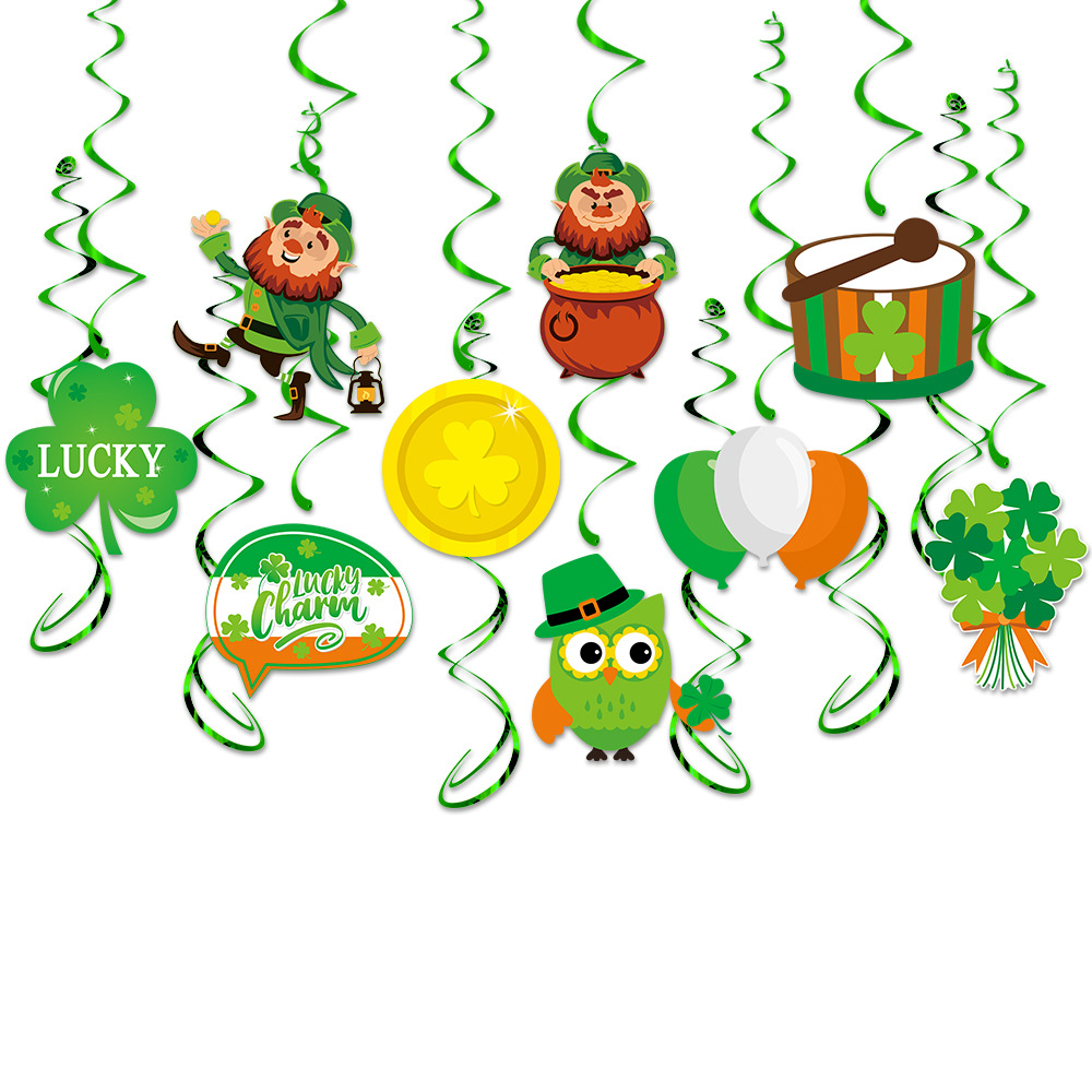 Nuevo Día de San Patricio decoración del partido etiqueta espiral sombrero verde decoración del Festival trébol adornos en espiral