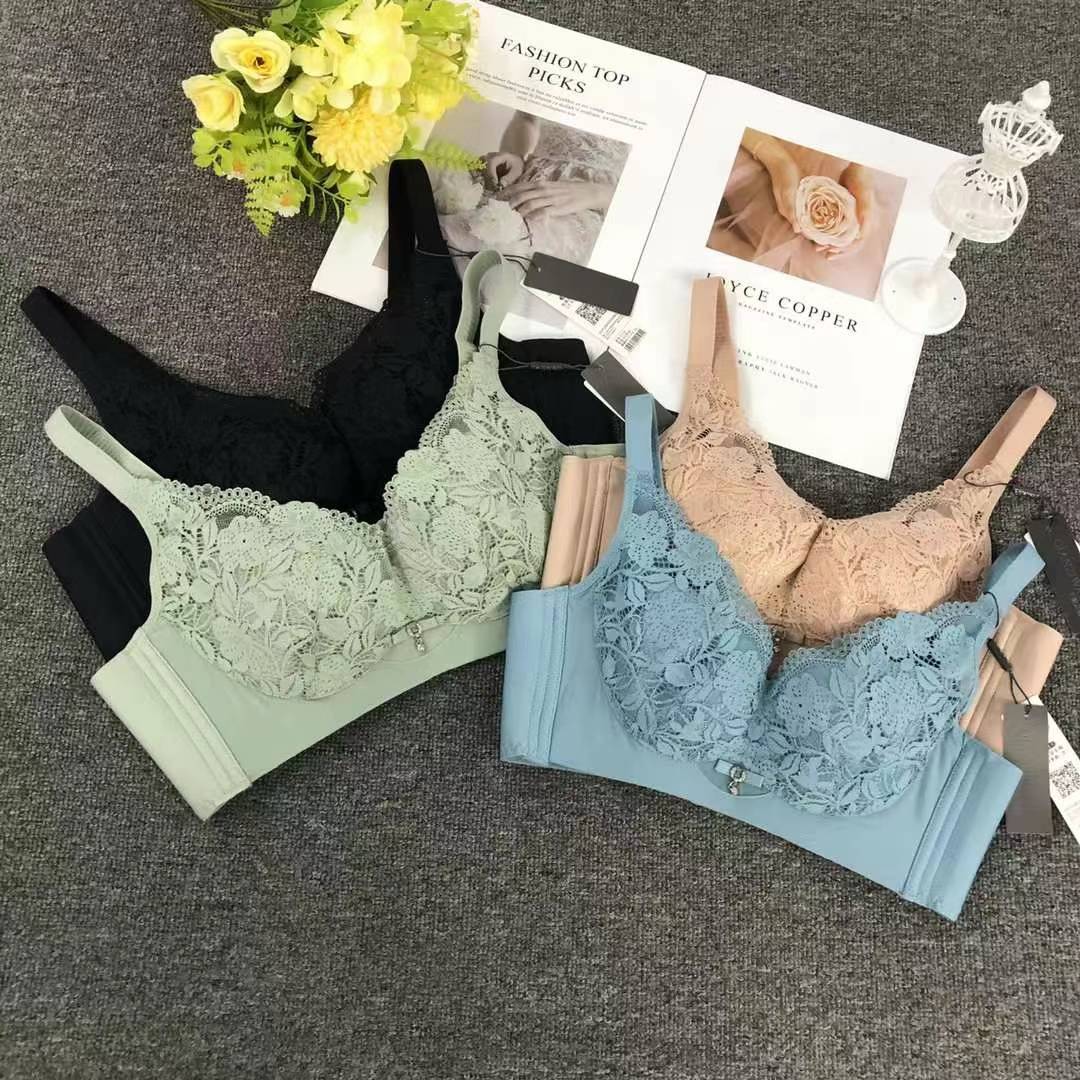 Nuevo sujetador de alta calidad de moda de encaje jacquard transpirable y cómodo ajuste lateral de pecho de botón múltiple ropa interior mujer