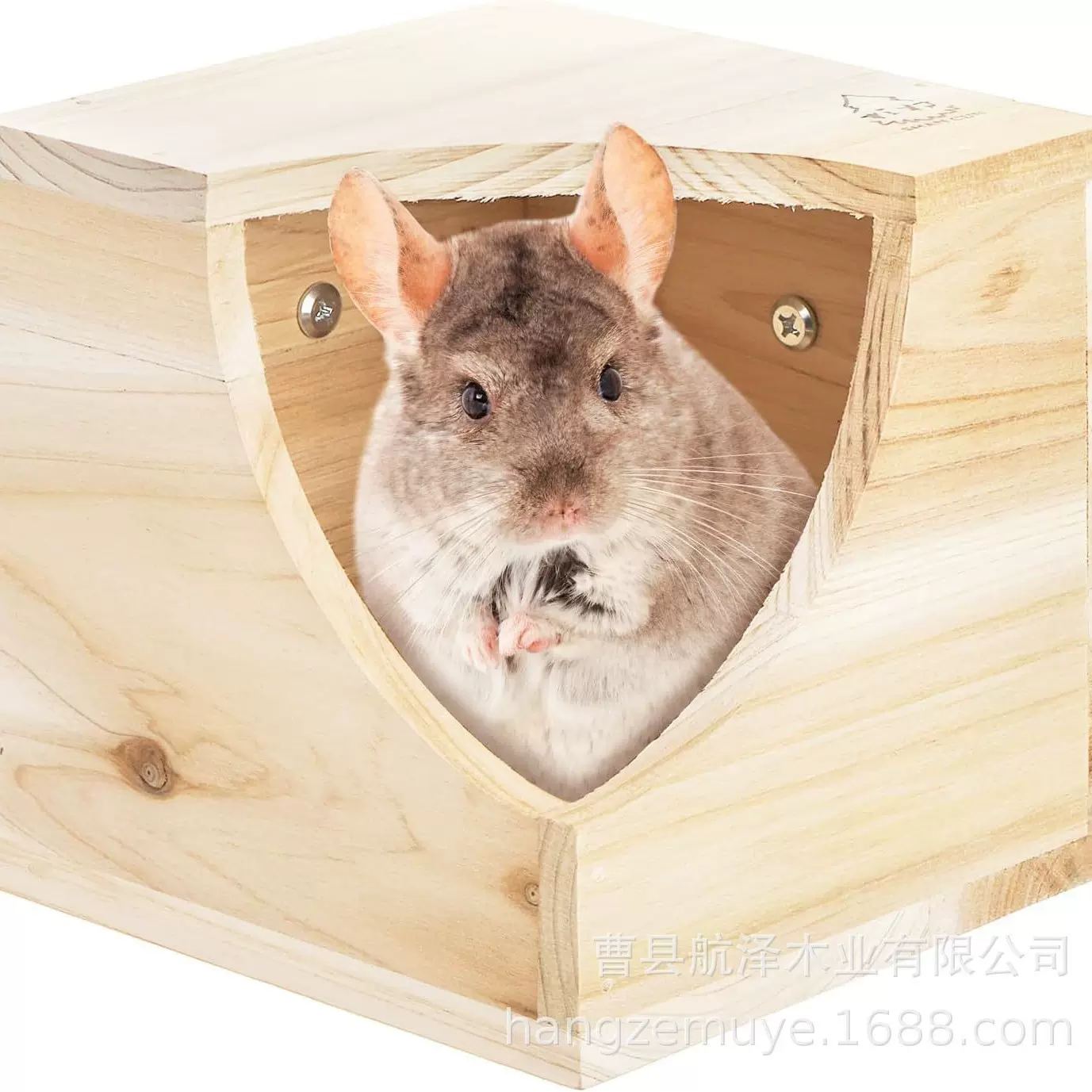 跨境木质仓鼠窝原木正方形龙猫松鼠木屋笼子壁挂豚鼠兔子窝宠物窝