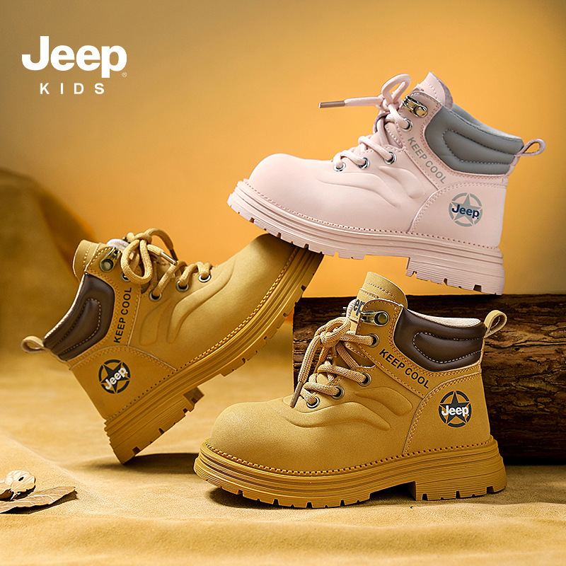 Jeep Kidsren's Boots 2025 Autumn and Winter New Waterproof Leather Shoes, Comfortable, Lightweight and Fashionable Short Boots for Middle and Older Kidsren