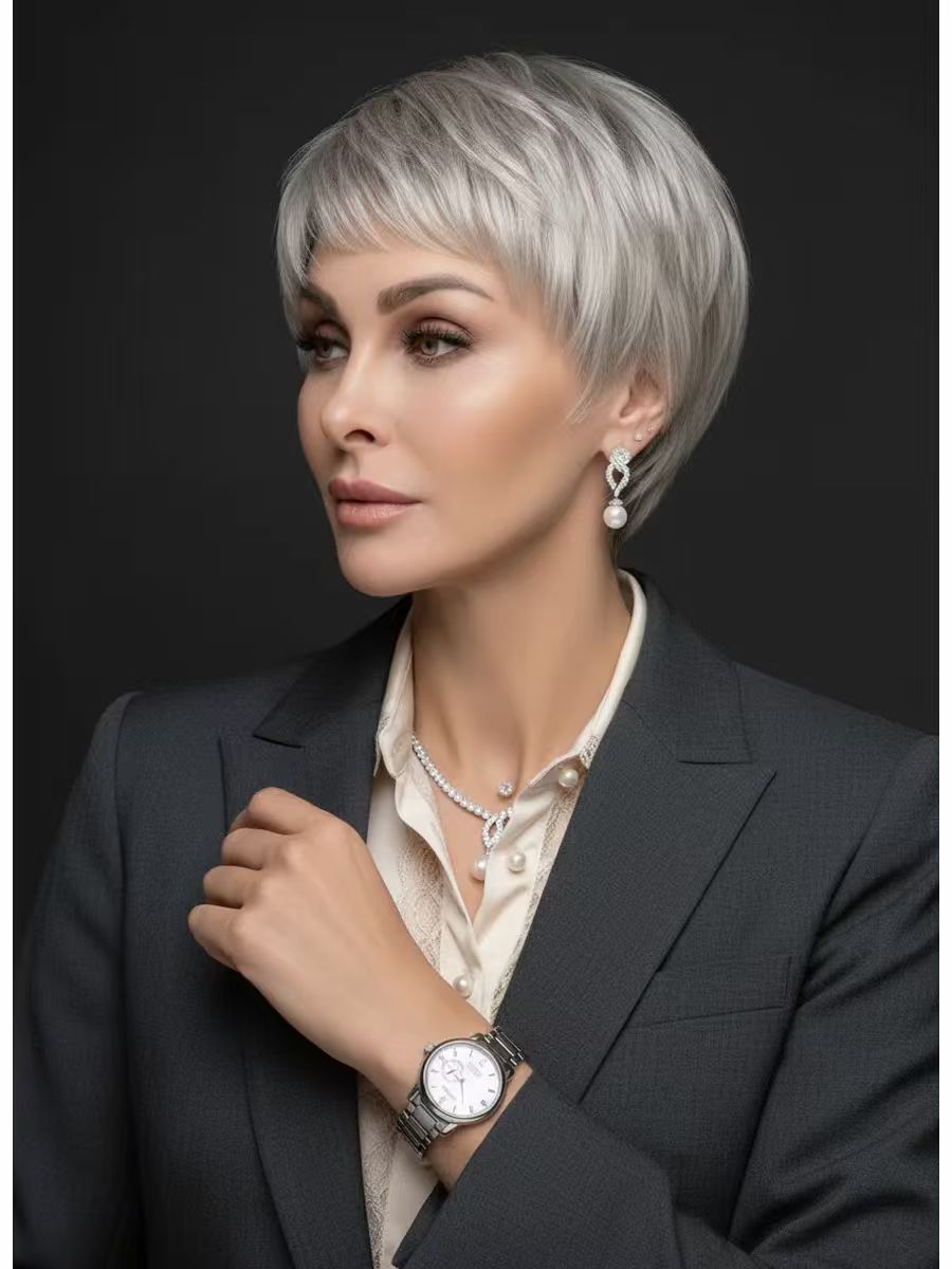 Peluca de pelo corto para mujeres de mediana edad y ancianos para madres de pelo corto, peluca natural esponjosa para ancianos, peluca de seda de alta temperatura de fibra química para abuelas de edad avanzada