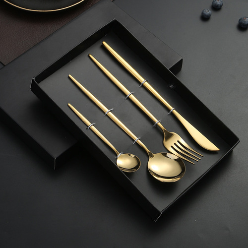 Amazon Portuguese knife, fork and spoon stainless steel tableware hotel western restaurant steak knife, fork and spoon gift box four-piece set