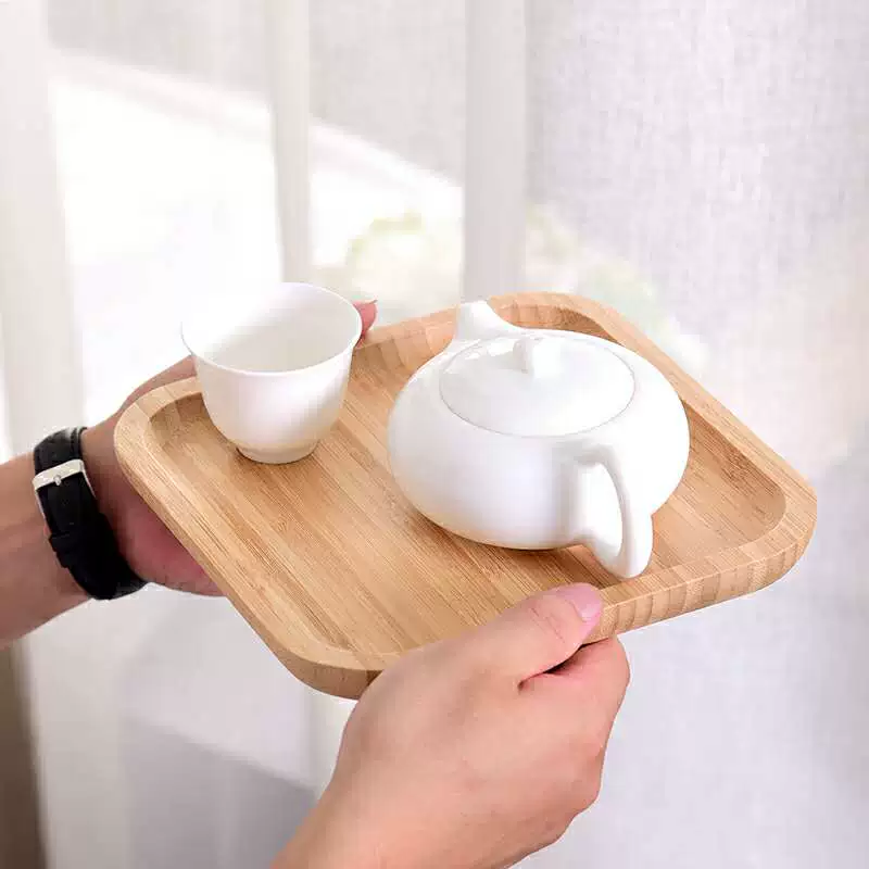 Bamboo tray creative pizza bamboo wood tea tray Japanese rectangular household cake bamboo tray water cup plate barbecue tray