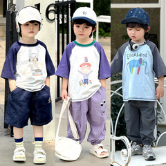 男の子半袖tシャツ子供夏服2025新作男の子夏上着薄手純綿夏半袖tシャツ