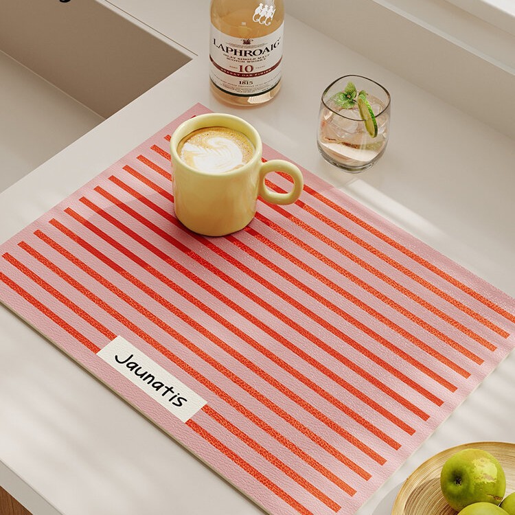 Simple Striped Kitchen Draining Mat, Sink Countertop Absorbent Mat, Dining Table Heat Insulation Non-Slip Protective Mat, In-Stock Diatomaceous Earth