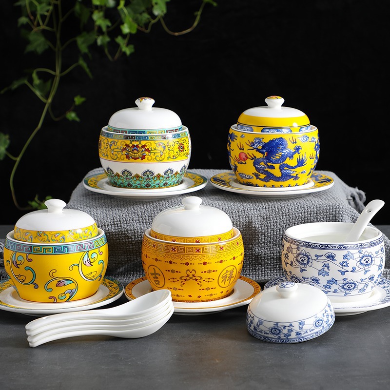 酒店佛跳墙炖盅陶瓷燕窝甜品辽参翅盅隔水炖煲汤罐餐厅带盖小炖盅