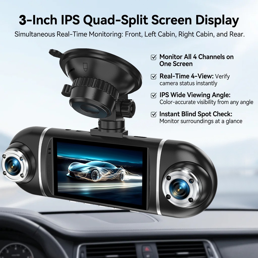 Cross-border dashcam with four recording channels, WiFi mobile phone connectivity, Z86 four-lens car recorder with reverse camera