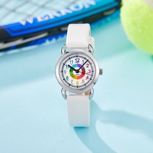 Children's Watch Primary School Students Recognition Rainbow Quartz Digital Pointer Watch Pin Buckle Spiral Crown