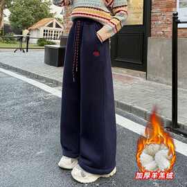 女童秋冬卫裤加绒阔腿裤女大童冬装特厚羊羔绒休闲裤一条过冬棉裤