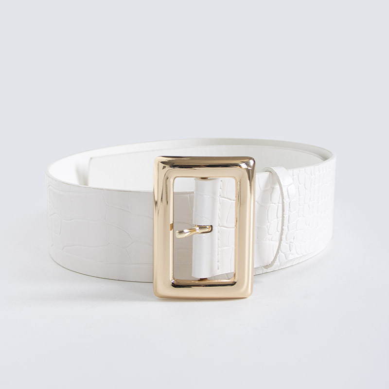 大方扣鳄鱼纹白色金扣1