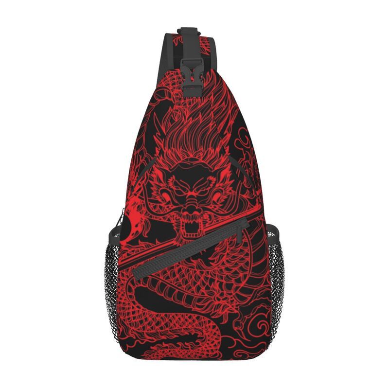 Foreign Trade Cross-Border Wholesale Chest Bag, Shoulder Bag, Crossbody Bag, Dragon Pattern Full Print, Waterproof, Outdoor Cycling, Street Style for Men