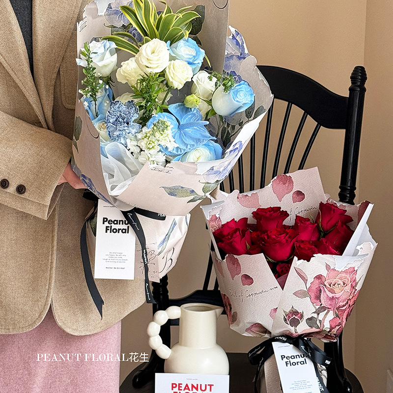 三八女神节玫瑰花包花纸玫瑰图鉴油画纸彩色立体纸鲜花包装材料