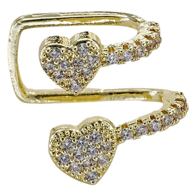 Pendientes de clip con forma de corazón de diamantes de imitación, superventas transfronterizos, para mujer sin perforaciones, elegantes y sencillos, aretes de estrella de doble capa, estilo INS.