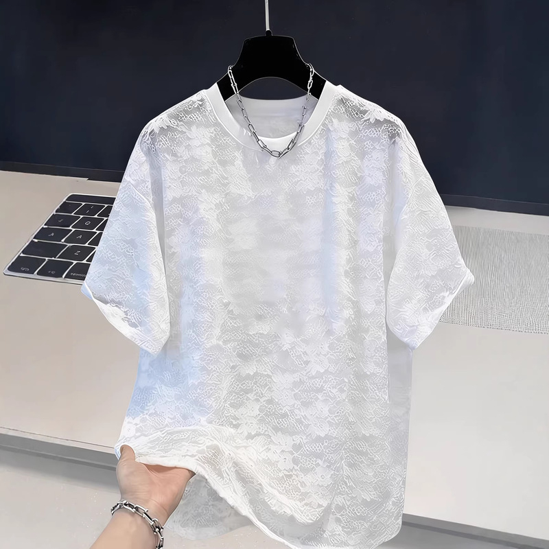 2026 New Summer Style Women's Loose and Elegant White Lace Semi-Transparent Blouse Short-Sleeved Top 2081 # 2026 New Summer Style Women's Loose and Elegant White Lace Semi-Transparent Blouse Short-Sleeved Top 2081 #