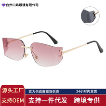 新款个性炫酷方形无框曲面太阳眼镜 ins时尚潮流切边休闲防晒墨镜